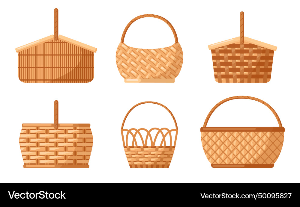Wicker baskets set picnic empty design container Wicker baskets set picnic empty design container vector image