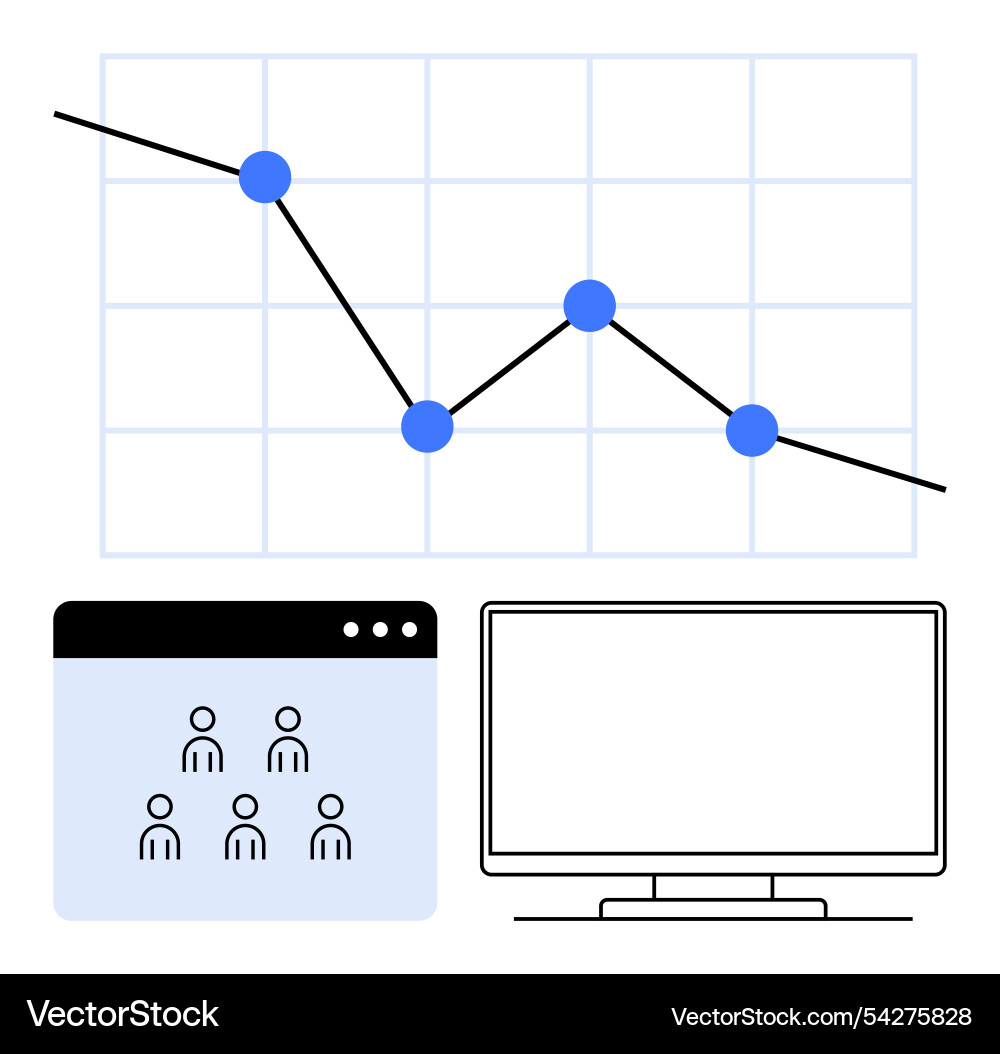 Business performance chart with computer monitor Business performance chart with computer monitor vector image