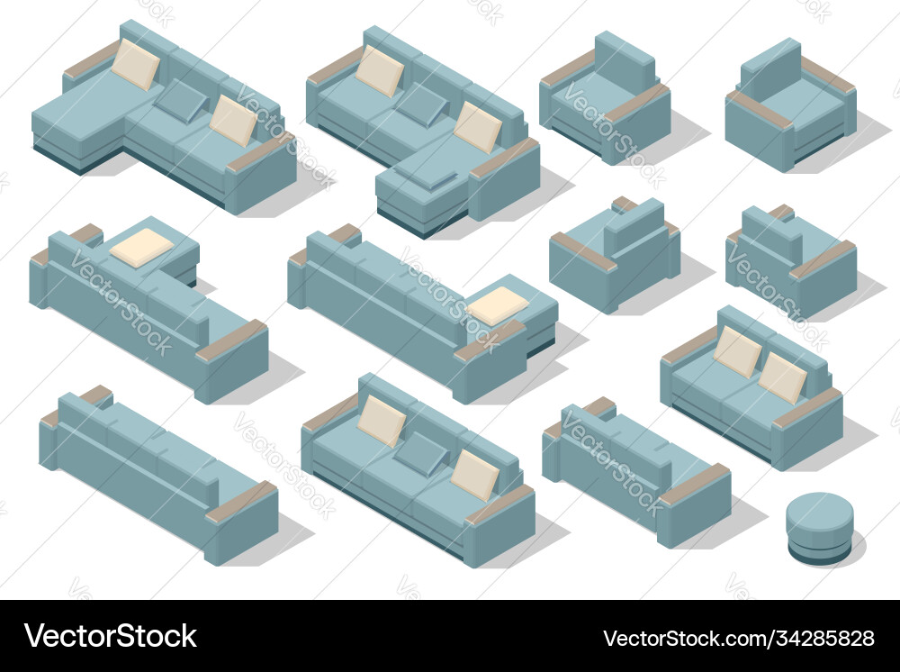Isometric set modern sofa couch Royalty Free Vector Image