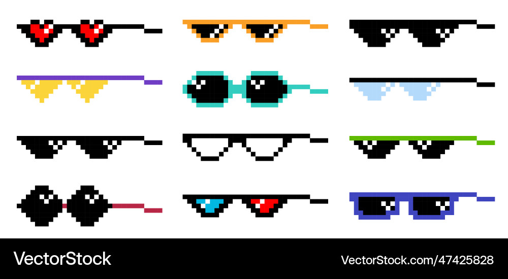 Pixel glasses meme set like a boss vector image