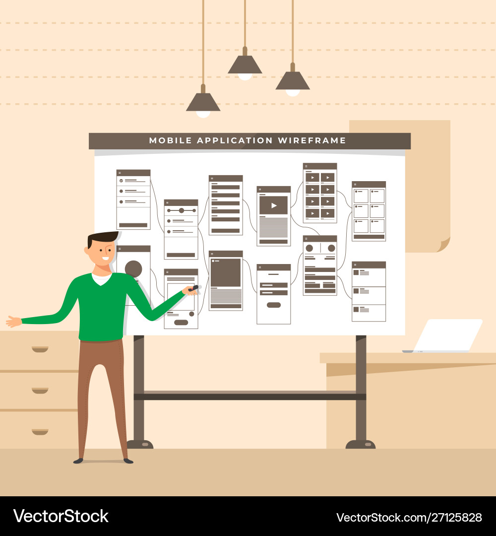 Ux ui flowchart mock-ups mobile application Ux ui flowchart mock-ups mobile application vector image