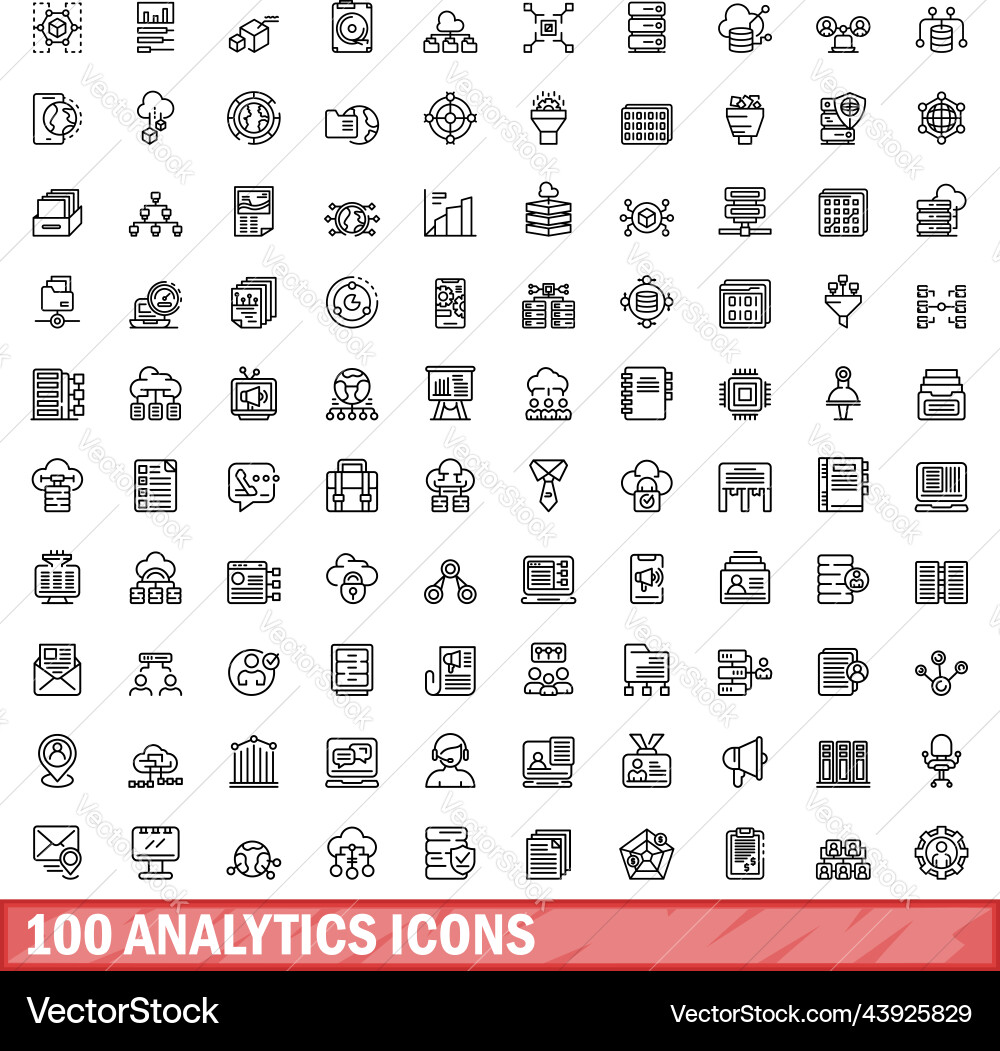 100 analytics icons set outline style Vector Image