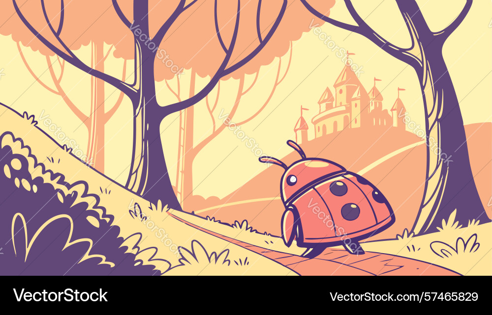 Android robot exploring forest landscape scene vector image