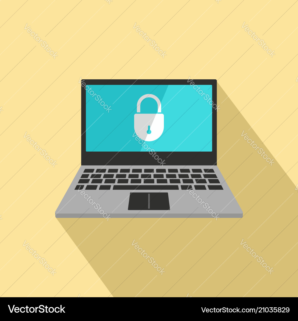 Secured laptop icon flat style Vector Image