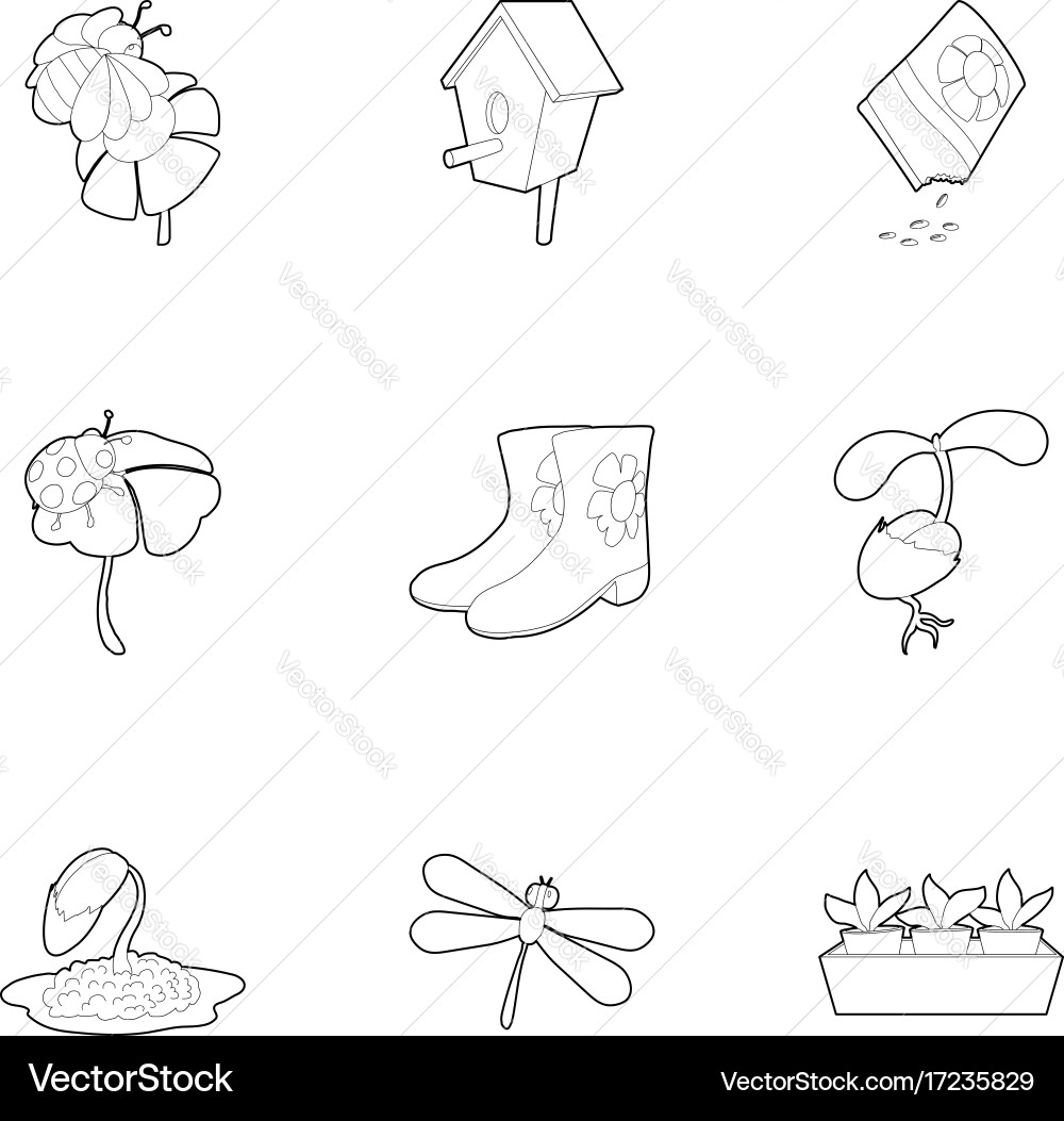 Spring time icons set outline style Vector Image