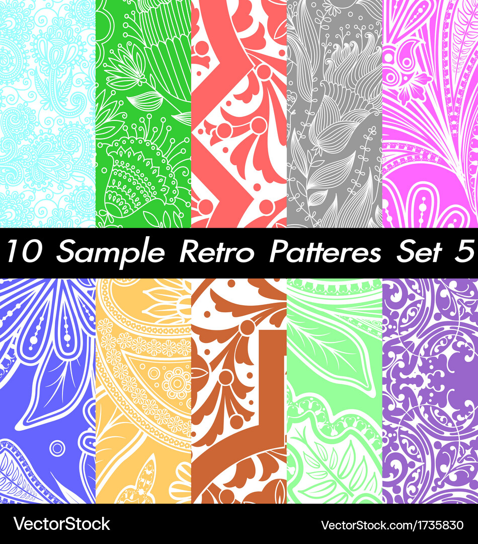 10 retro patterns textures set 5 Vector Image