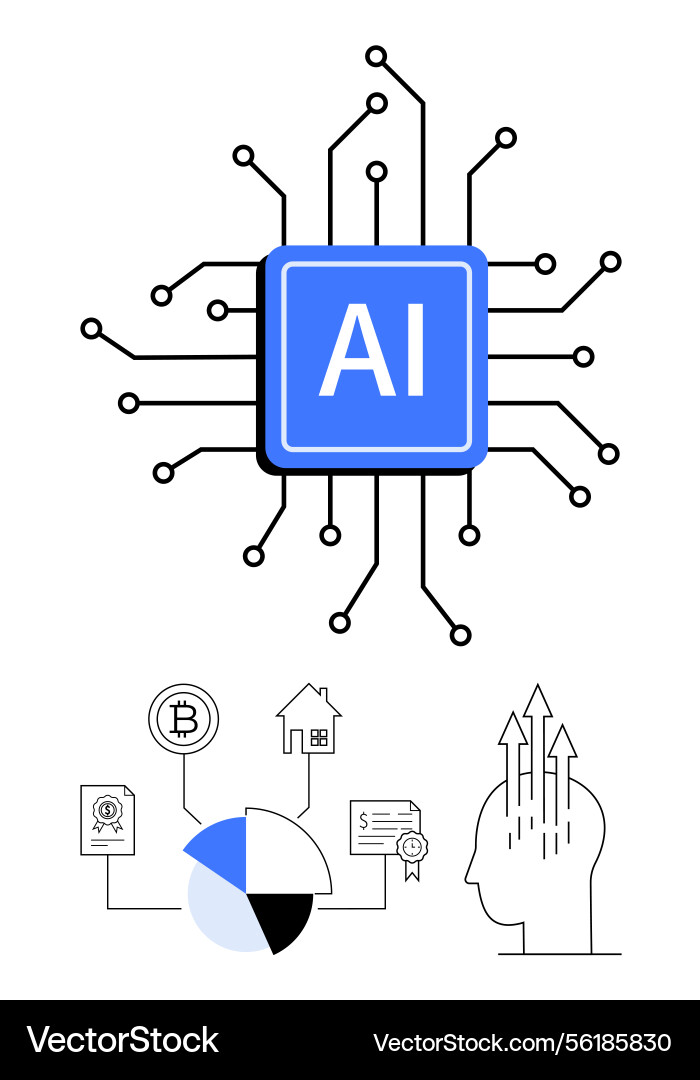 Artificial intelligence chip with circuitry Vector Image