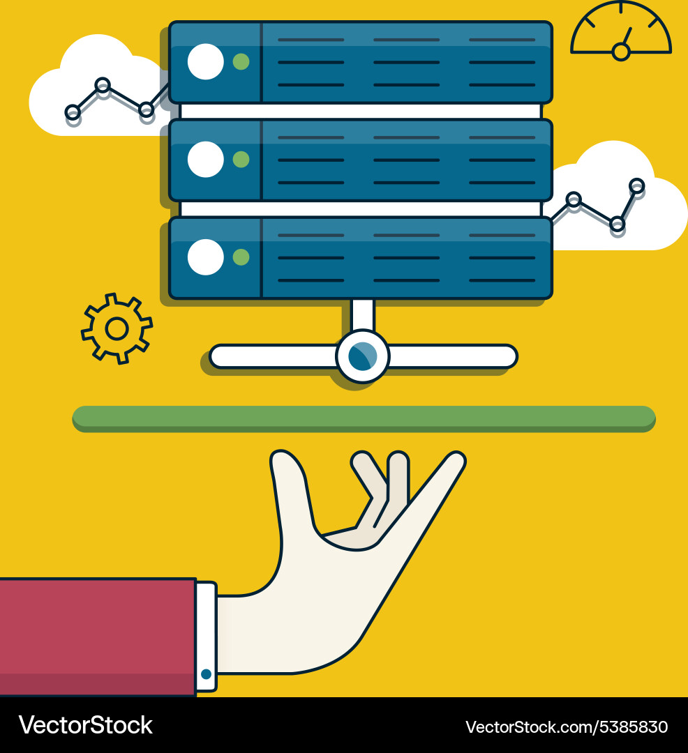 Flat linear of data processing server and service Vector Image