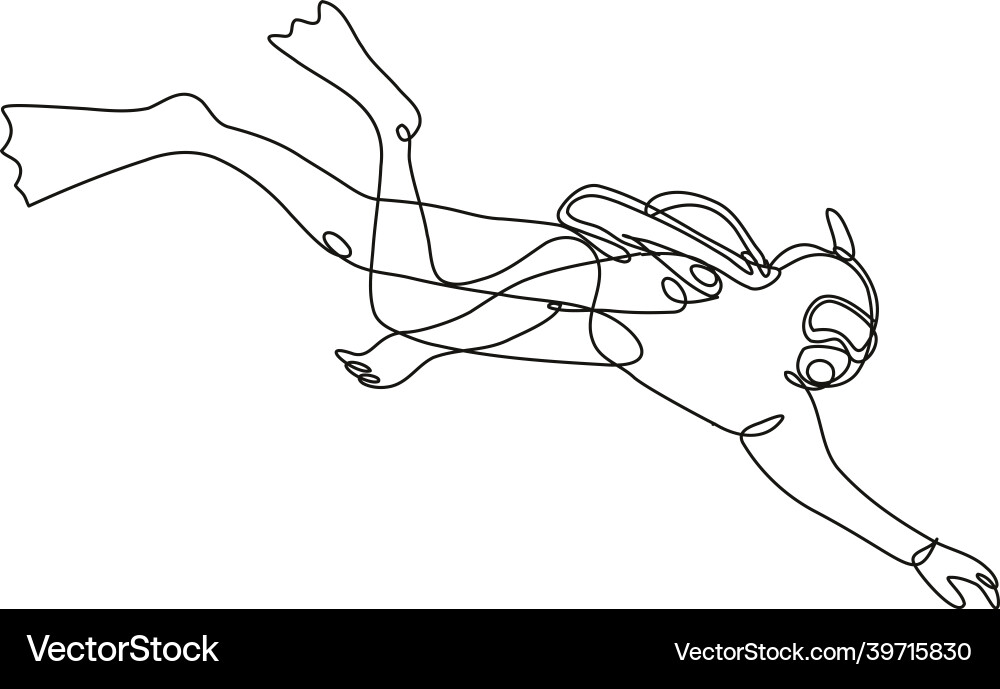 Scuba diver diving down side view continuous line vector image