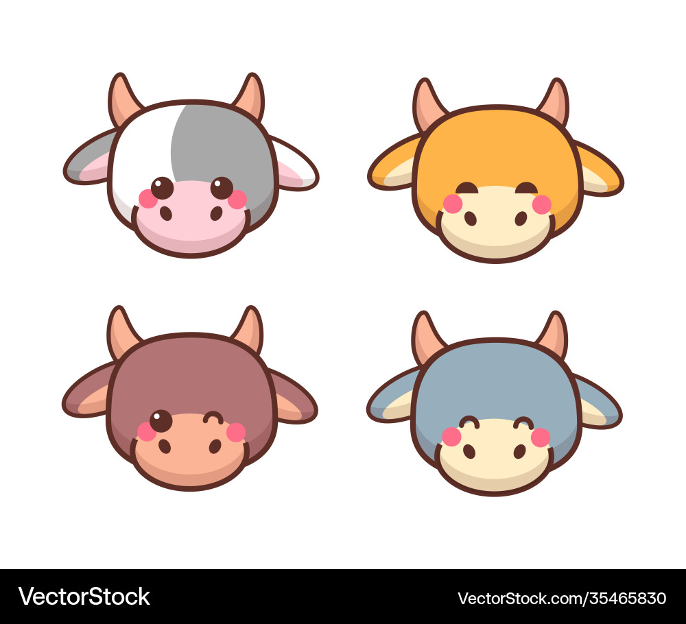 Set little oxes heads chinese happy new year Set little oxes heads chinese happy new year vector image