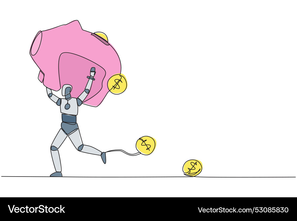 Single continuous line drawing robot running Single continuous line drawing robot running vector image