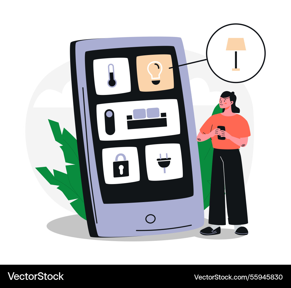 Smart home automation control in mobile phone app Smart home automation control in mobile phone app vector image