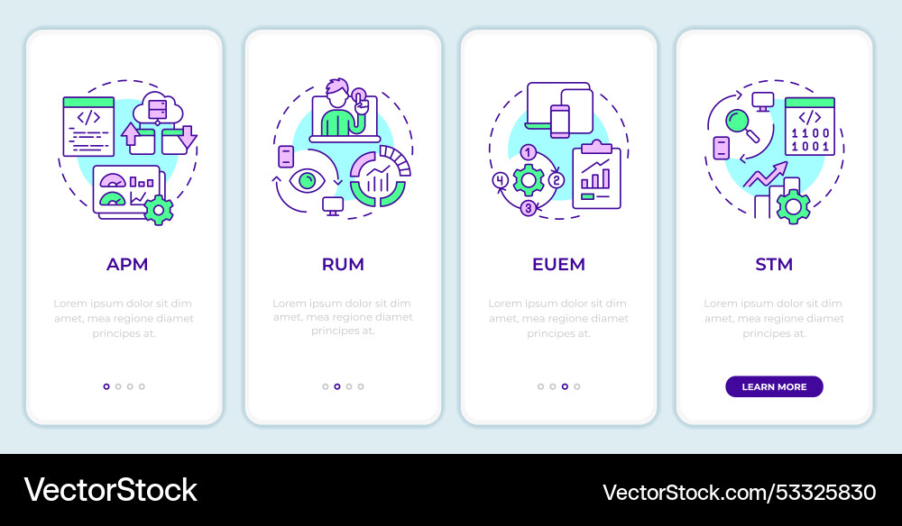 Types of digital monitoring onboarding mobile app vector image