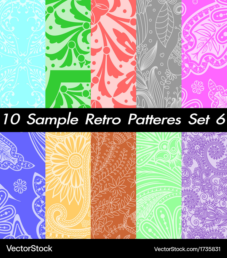 10 retro patterns textures set 6 Vector Image