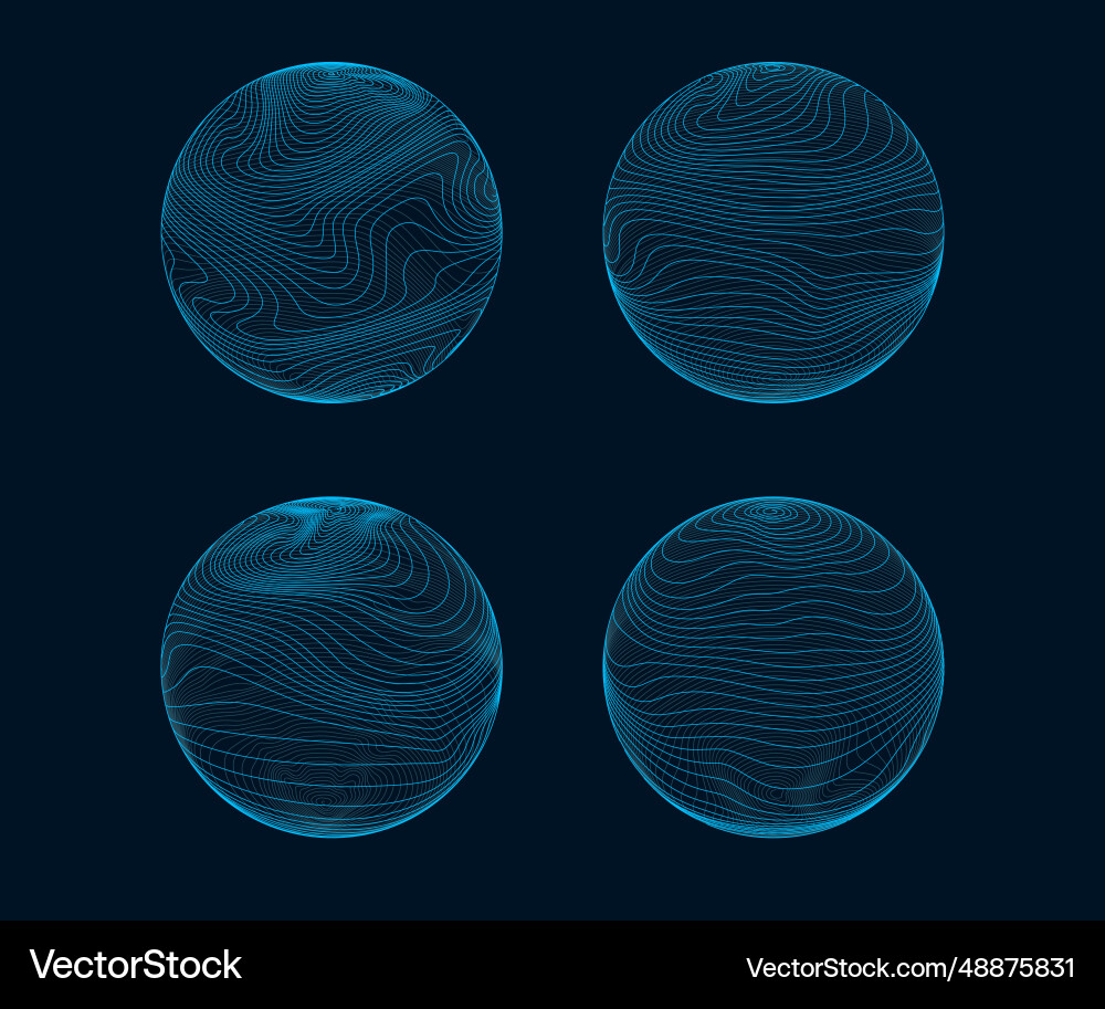 3d line sphere globe with wavy pattern 3d line sphere globe with wavy pattern vector image
