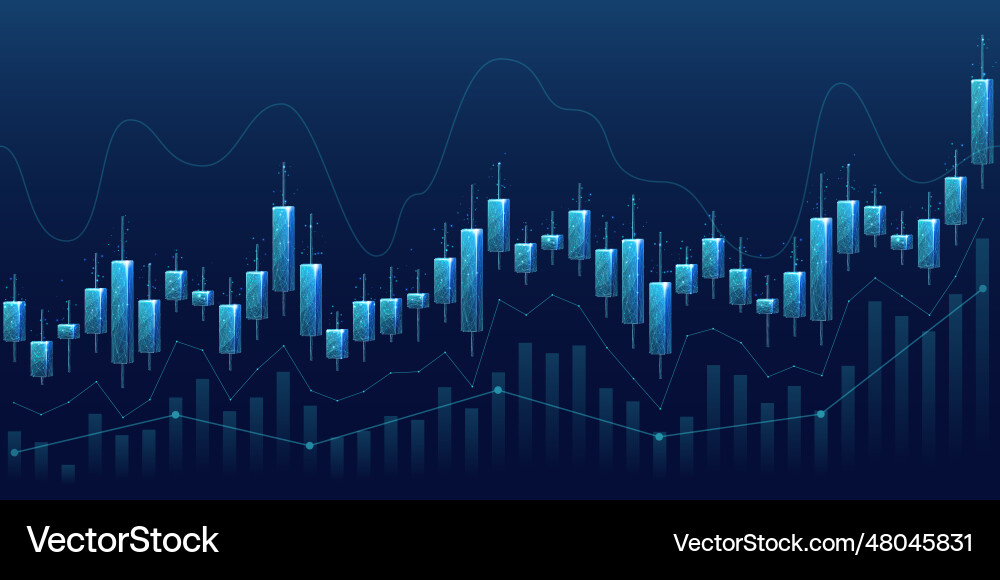 Candlestick graph chart of stock in futuristic low vector image
