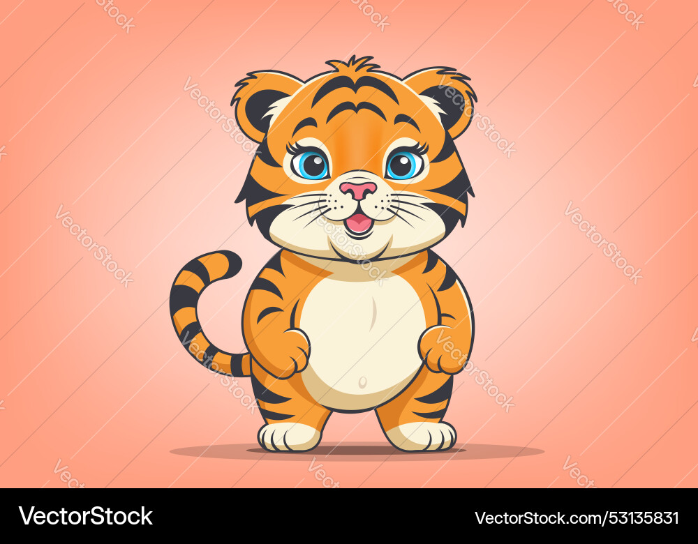 Cartoon funny smiling friendly chubby tiger cub Vector Image