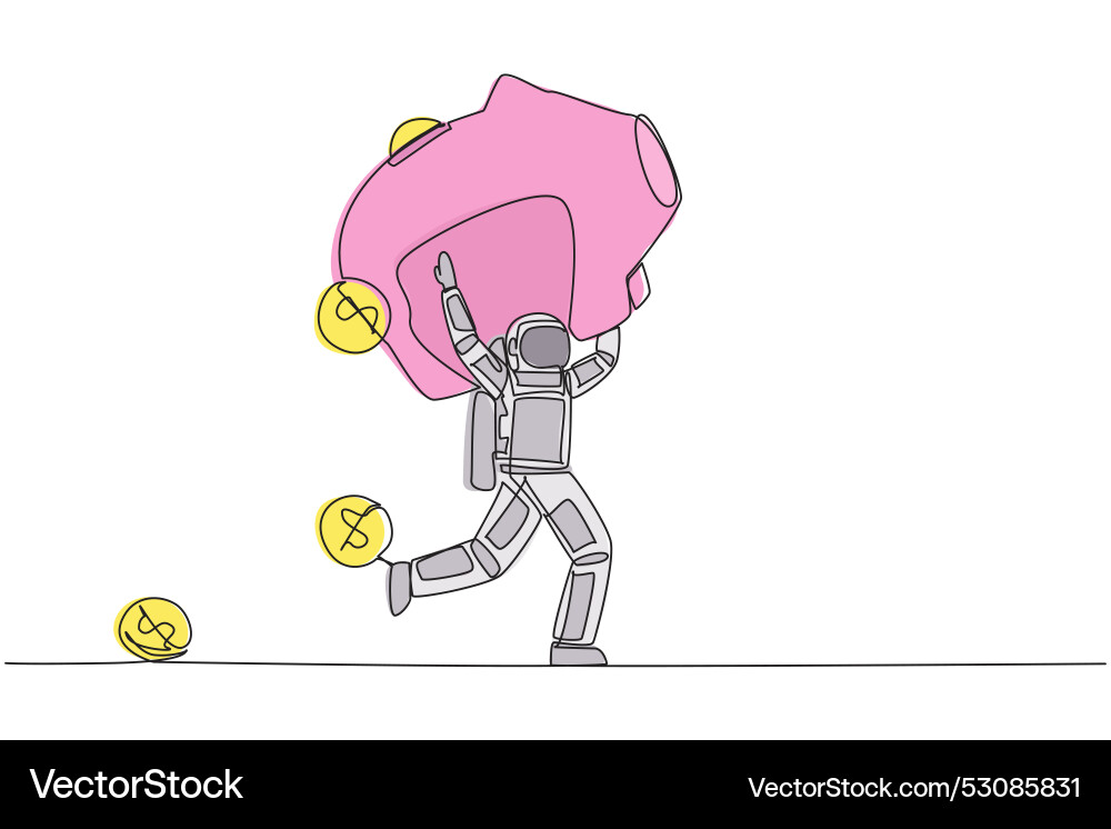Continuous one line drawing astronaut running Continuous one line drawing astronaut running vector image