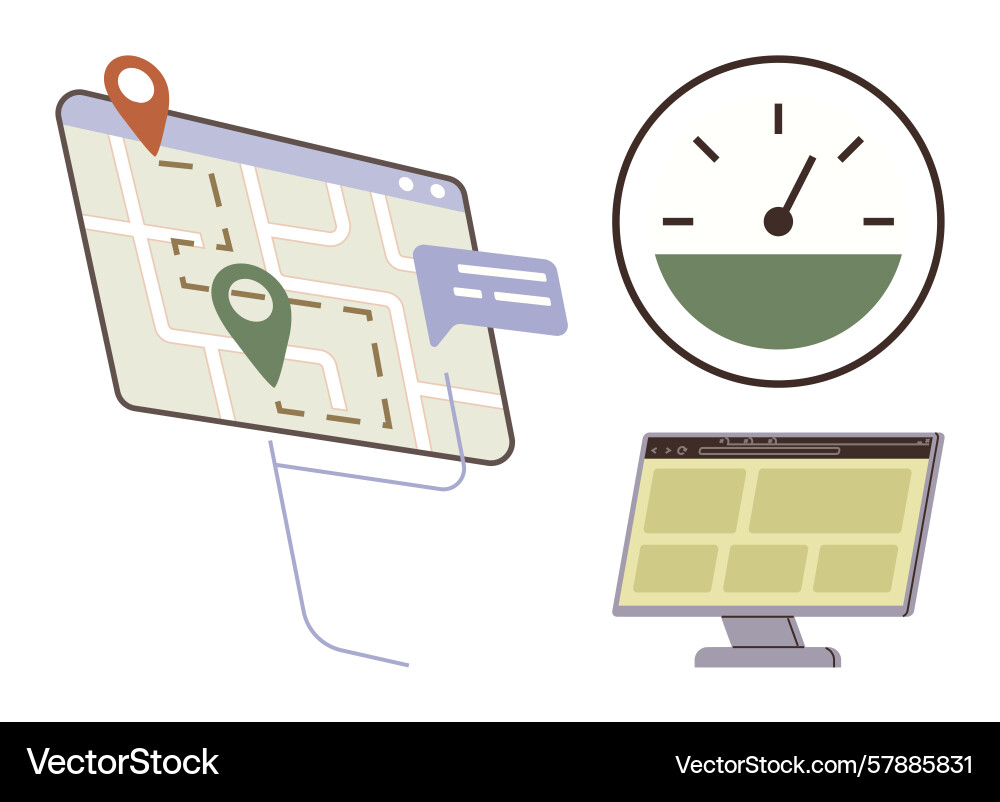 Navigation map speedometer and browser interface Vector Image