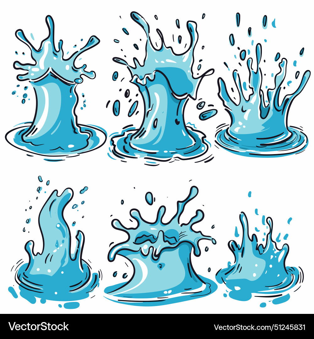 Sechs blaue Wasserspritzer Sechs blaue Wasserspritzer vektorbild