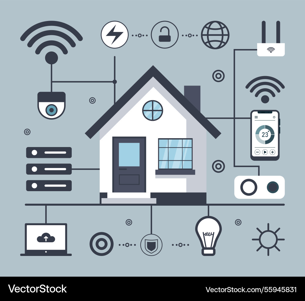 Smart home automation with wi-fi connected devices Smart home automation with wi-fi connected devices vector image