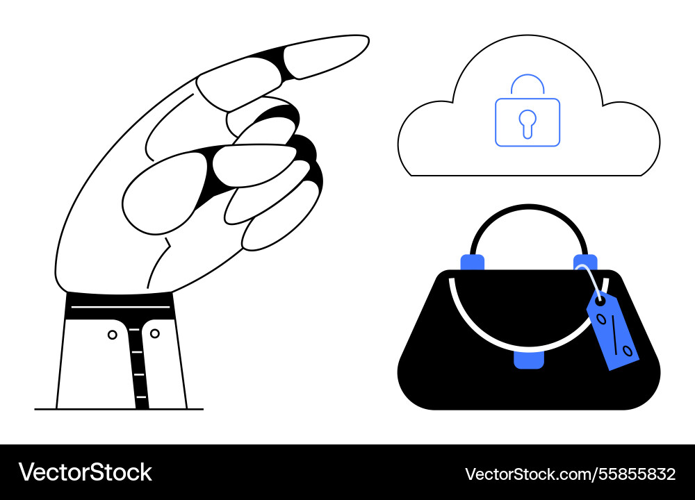 Hand pointing at cloud with lock symbol Hand pointing at cloud with lock symbol vector image