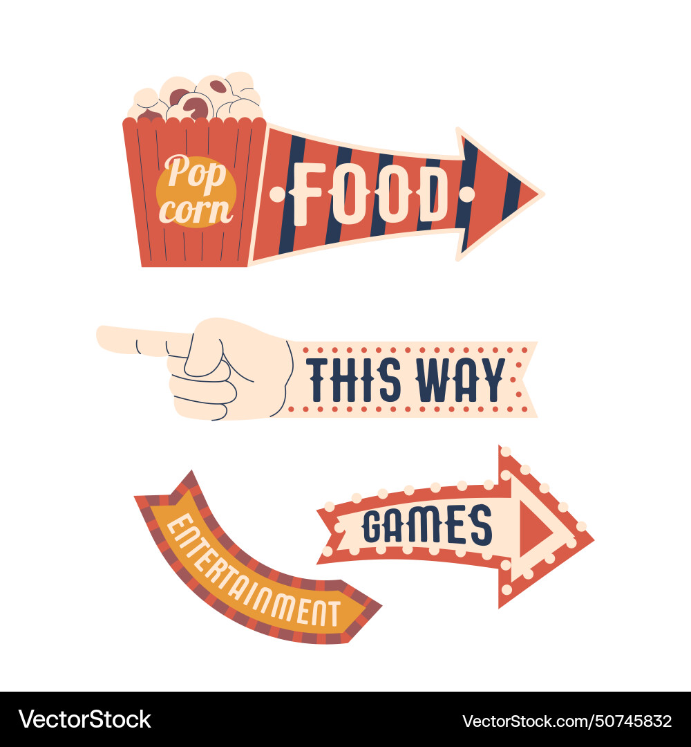 Set of circus arrow pointers adorned Set of circus arrow pointers adorned Vector Image