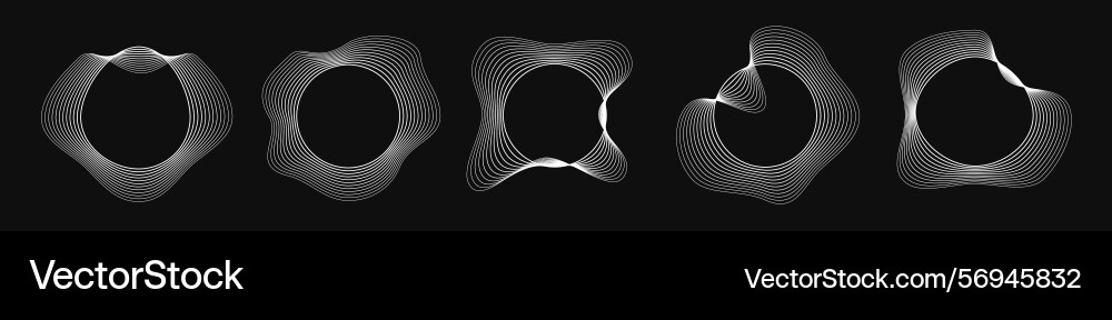 Set of round curved frames with dynamic wavy Set of round curved frames with dynamic wavy vector image