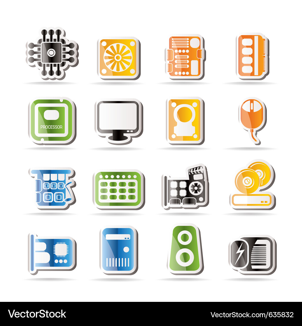 Simple computer performance and equipment icons Vector Image