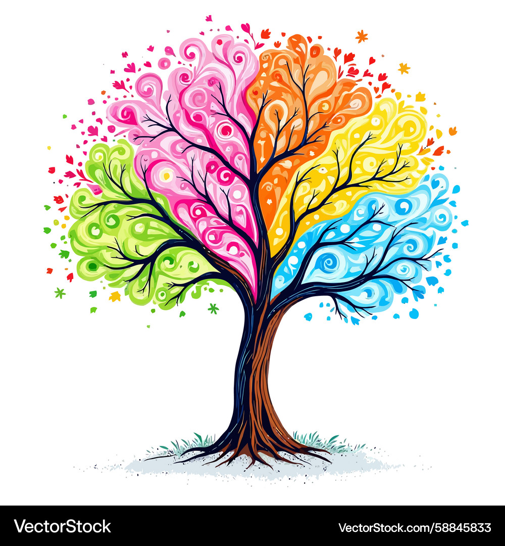 Ai-generated colorful tree showing changing Vector Image