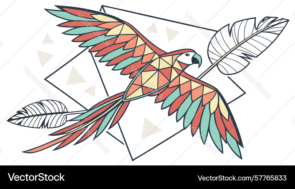 Stylized parrot in flight with dynamic shapes Vector Image