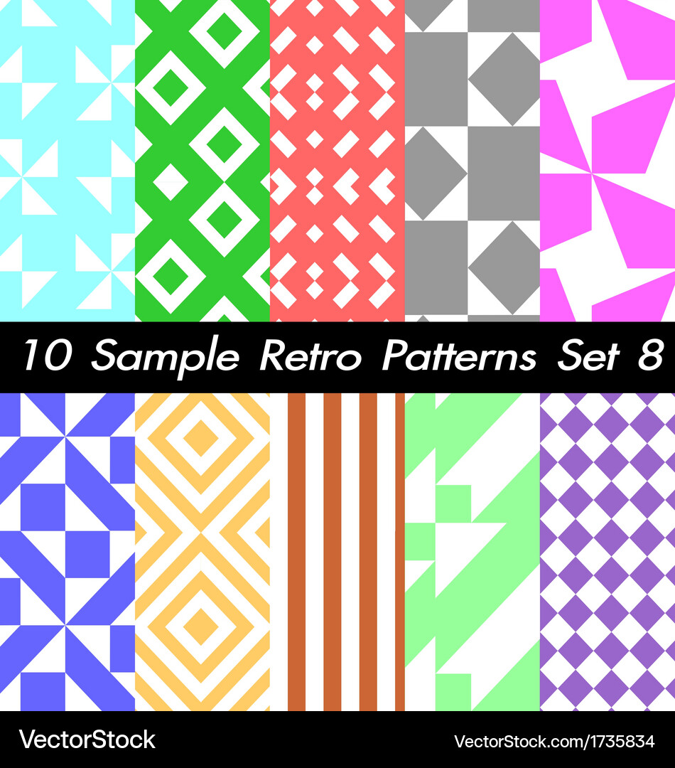 10 retro patterns textures set 8 Vector Image