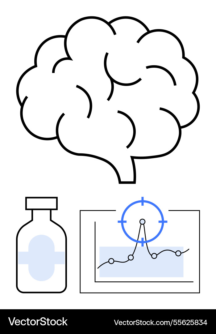 Brain with data visualization and medicine bottle Vector Image