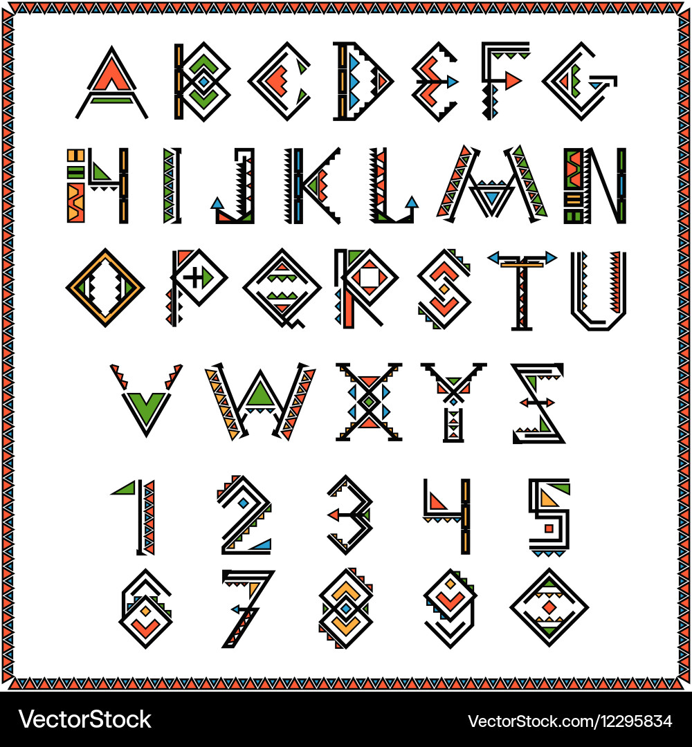 Ethnic Tribal Alphabet Font Vector Image