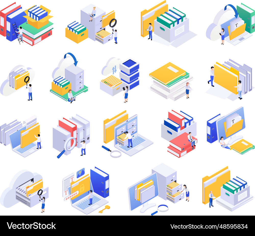 Isometric archive icon set Isometric archive icon set vector image