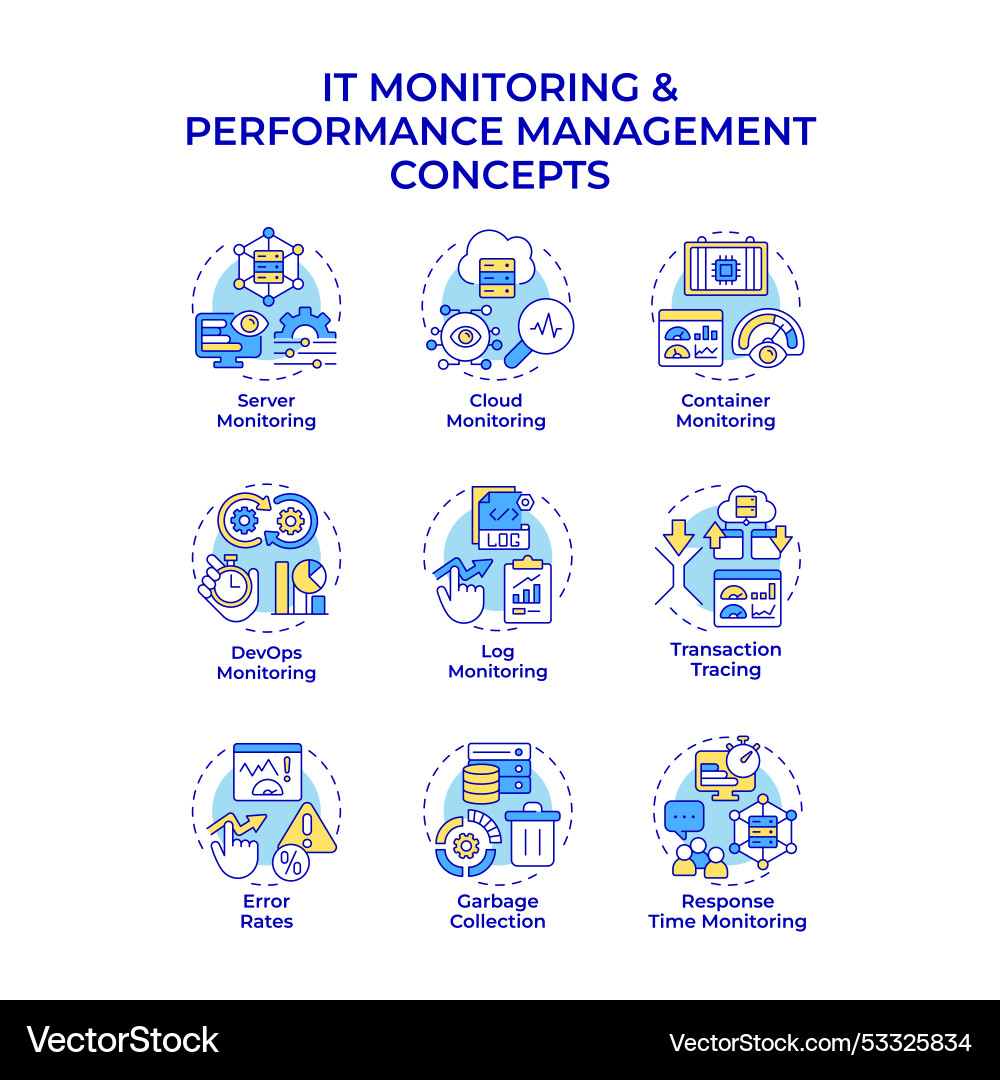 It monitoring and performance management multi It monitoring and performance management multi vector image