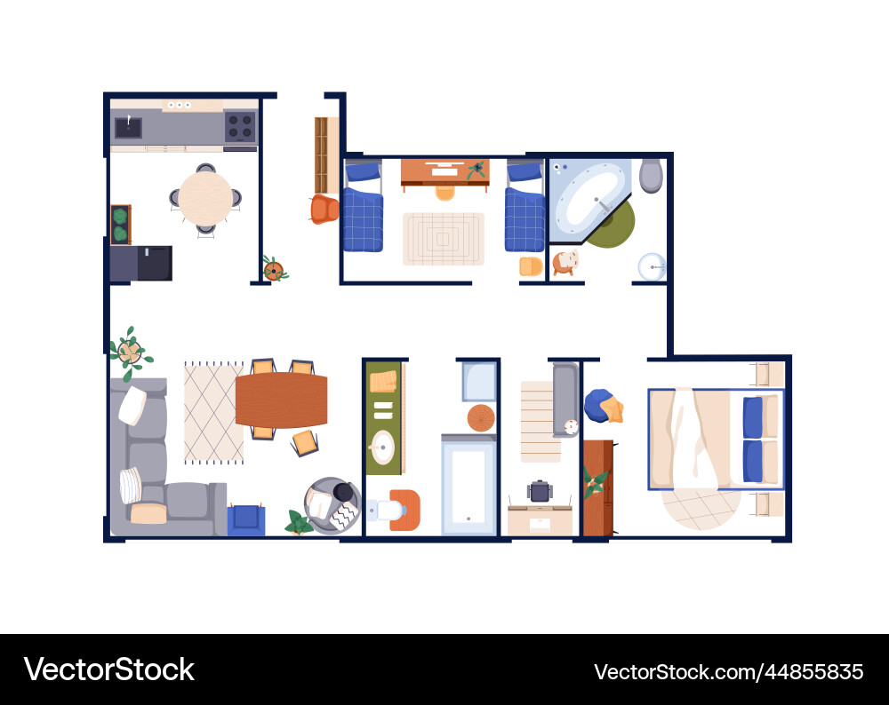 Apartment interior design top view overhead Apartment interior design top view overhead vector image