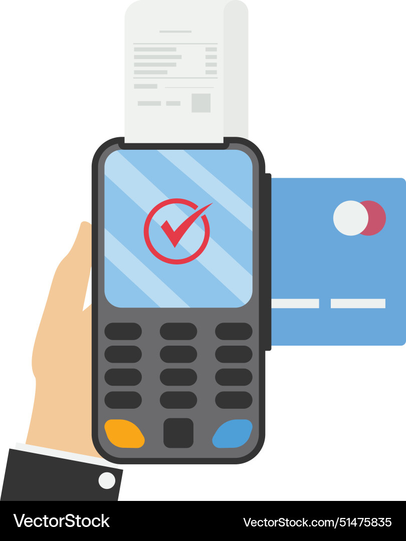 Hand holds a validator machine with check Hand holds a validator machine with check vector image