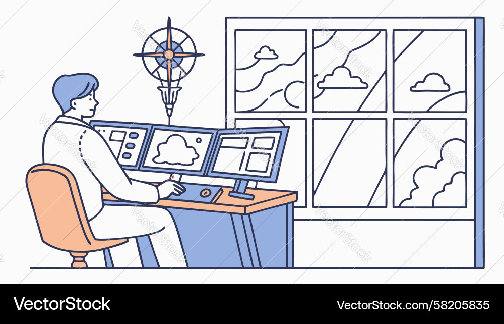 Tech Analyst at Multiple Monitors Vector Image