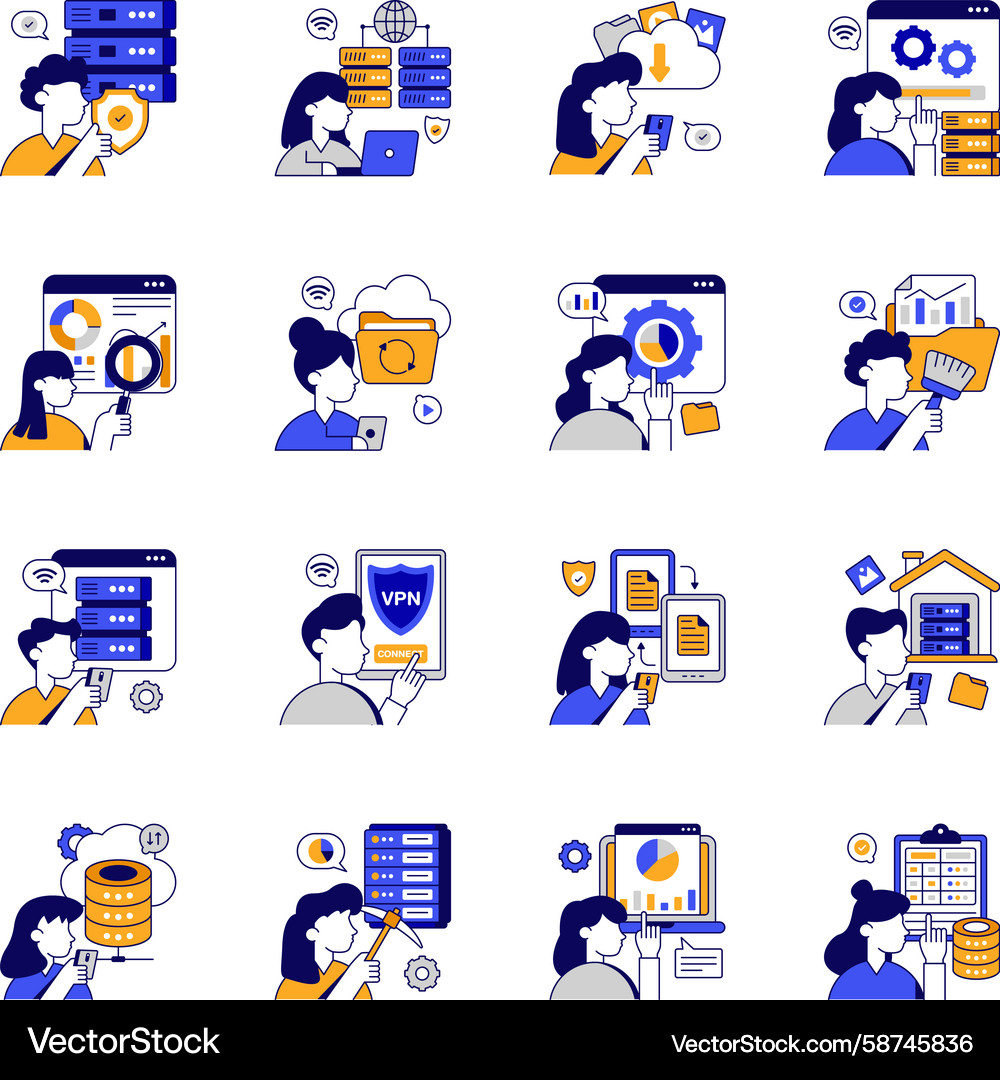 Data Analytics Flat Icon Set Vector Image