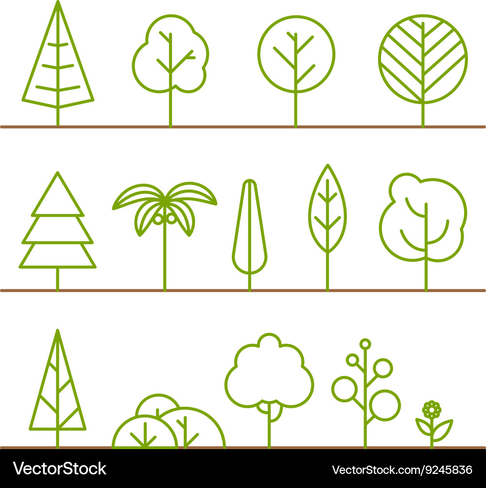 Different trees collection isolated on white vector image