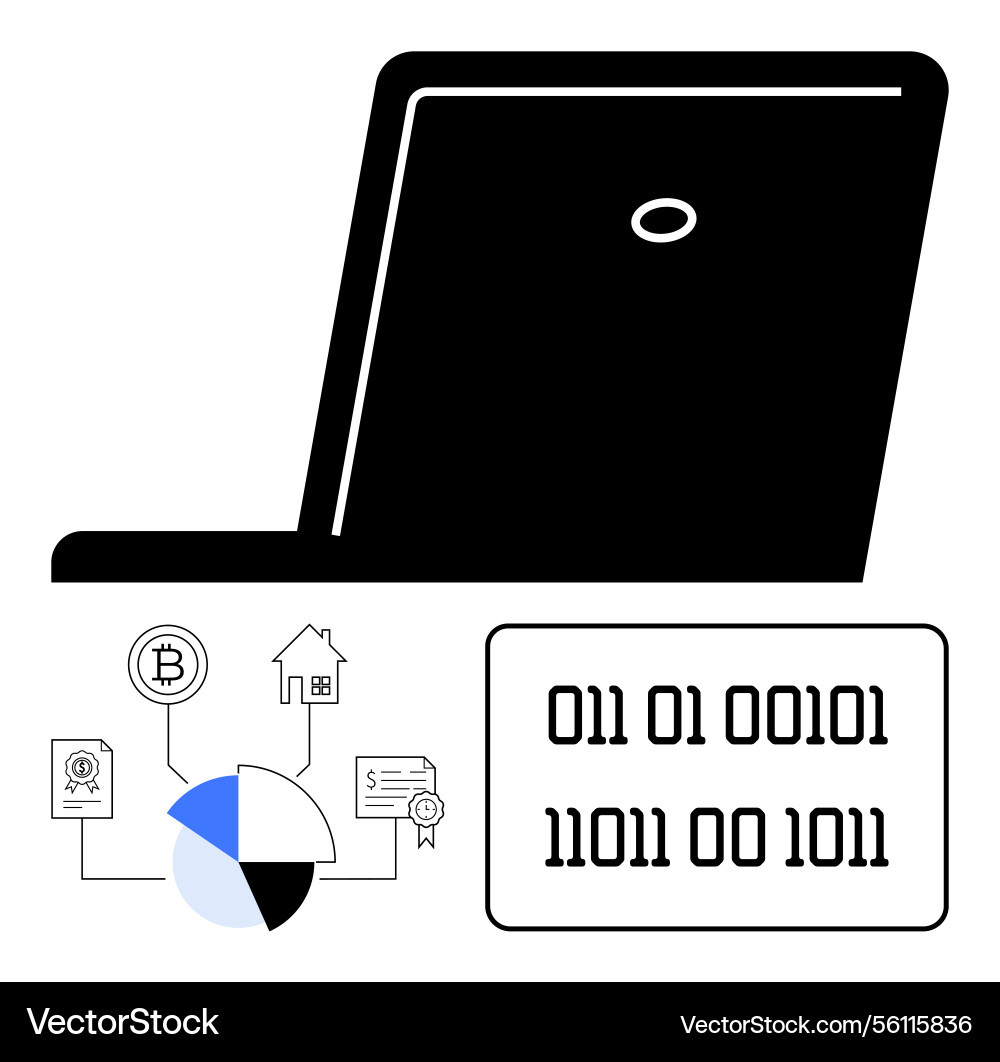 Digital processing with laptop binary code Digital processing with laptop binary code vector image