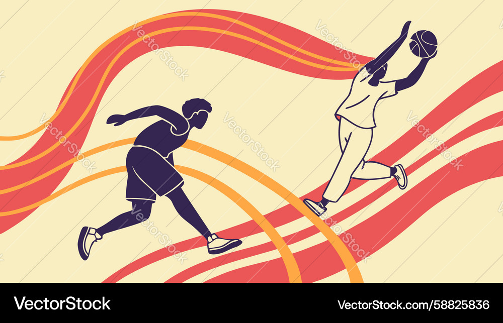 Dynamic runners in race on abstract track design Vector Image