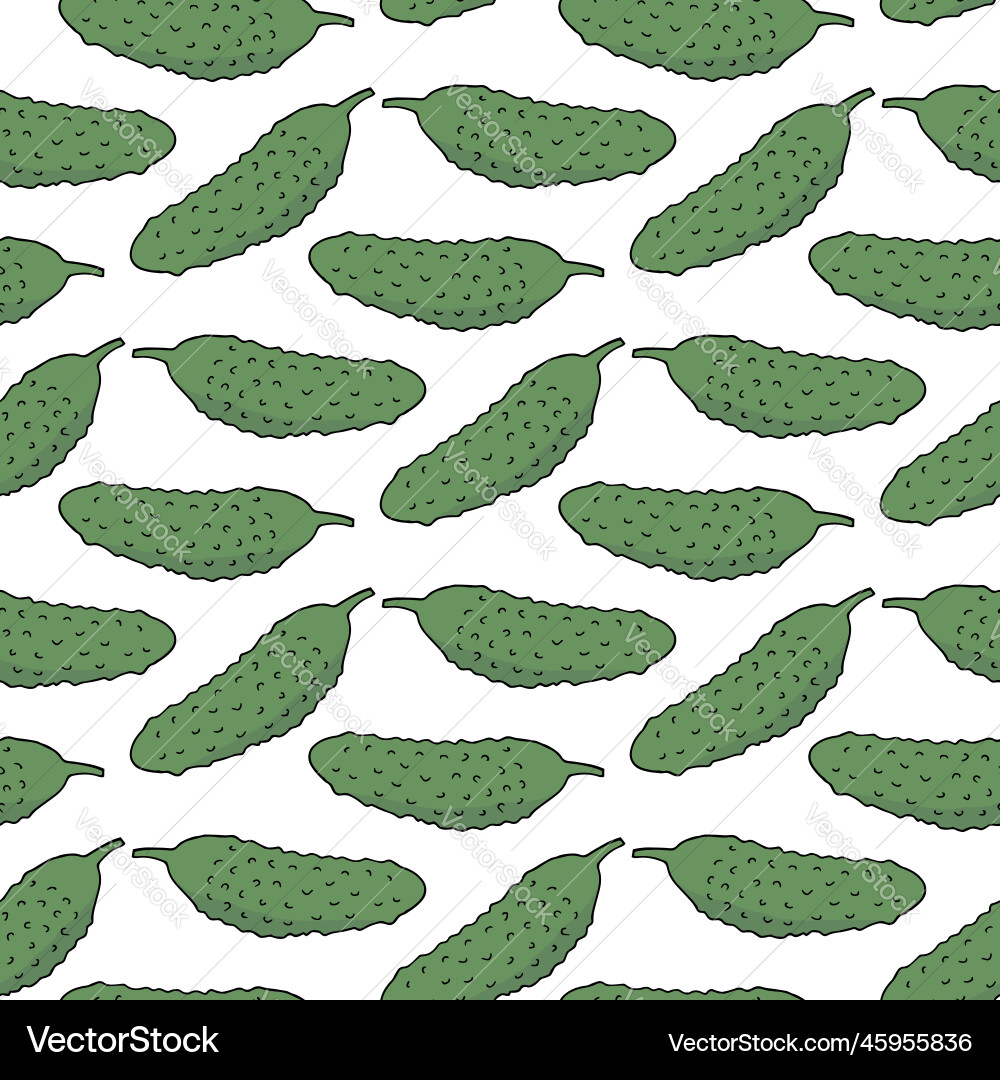 Seamless pattern with cucumber on white vector image