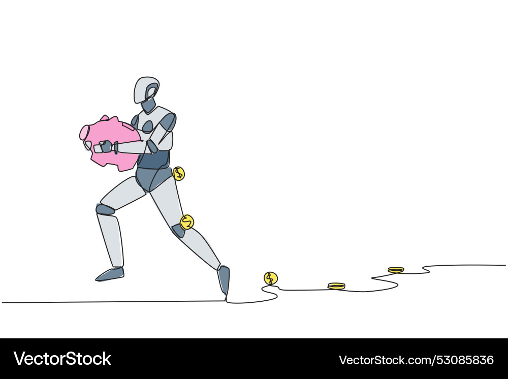 Single one line drawing a robot running while vector image