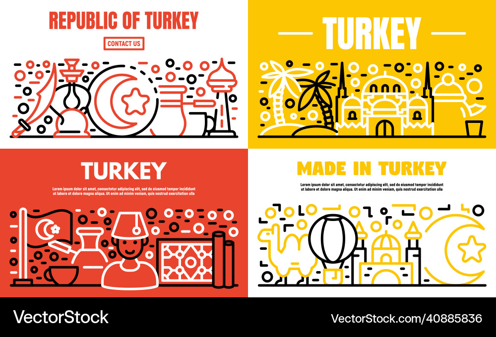 Türkei Land Banner Set Umriss Stil Türkei Land Banner Set Umriss Stil vektorbild
