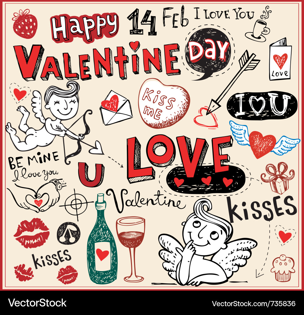 Valentine Doodles Vektorbild