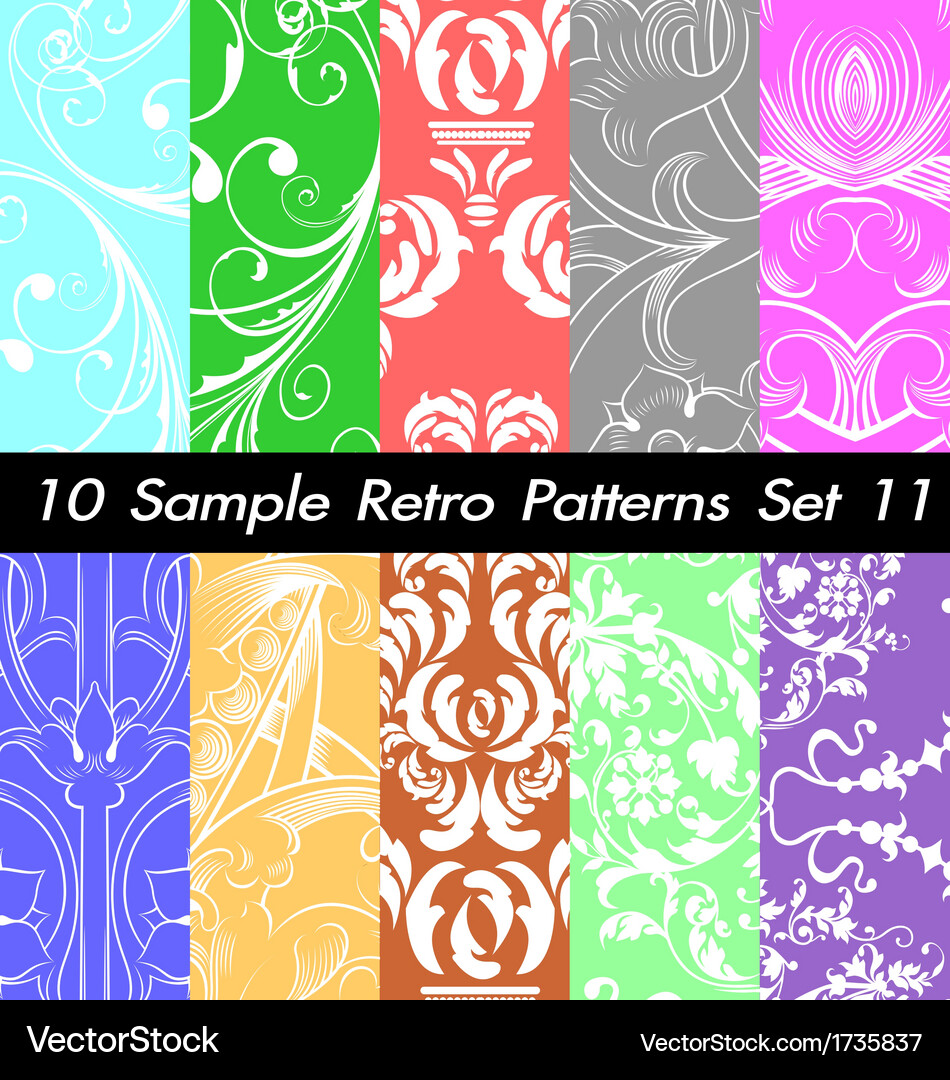 10 retro patterns textures set 11 Vector Image