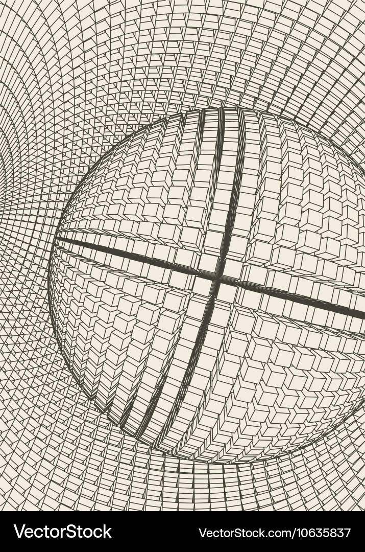 Abstract 3d illuminated distorted mesh sphere vector image