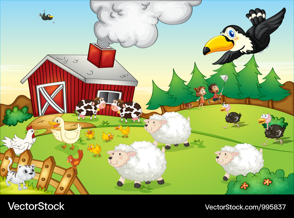 Cheerful Farm Landscape Vector Image